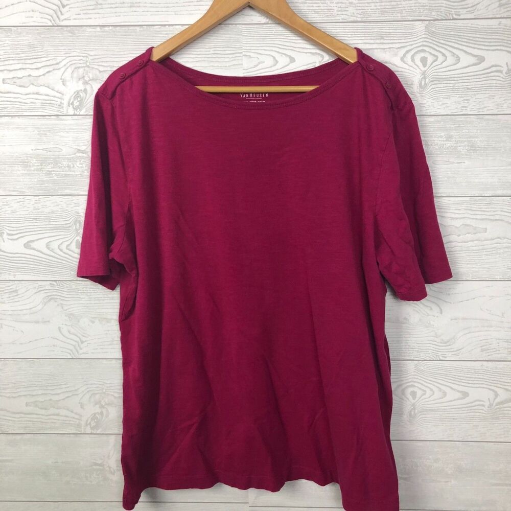 Van Heusen Women's XXXL Short Sleeve Tee Shirt Button Detail 100% Cotton Casual
